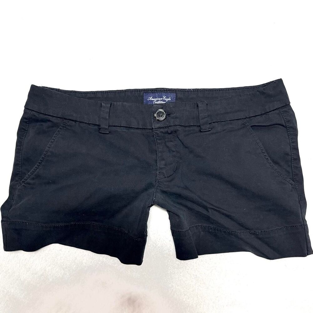 y2k style american eagle low rise black casual summer chino shorts 6